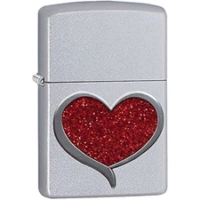 Zippo Glitter Heart Pocket Lighter, Satin Chrome