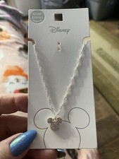 DISNEY NECKLACE MICKEY MOUSE HEAD SILVER PLATED WITH CRYSTALS NEW