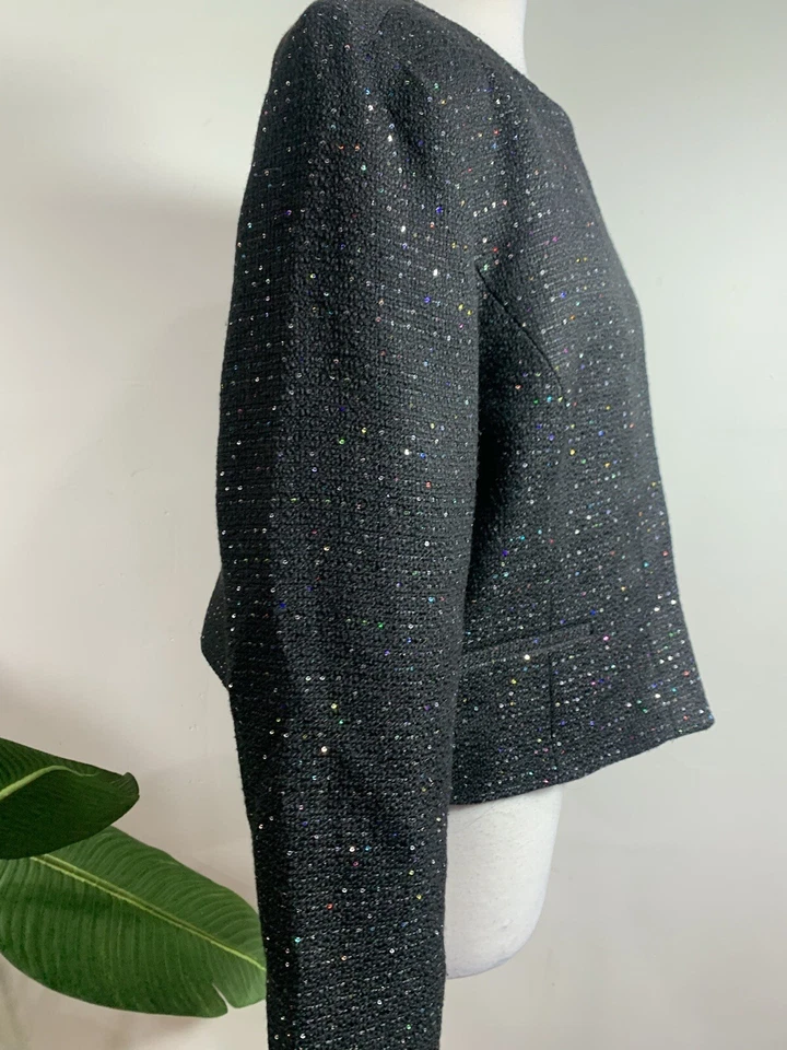 Blazer Nine West Negro Lentejuelas Frente Abierto, Talla 12 Foto 4 de 4