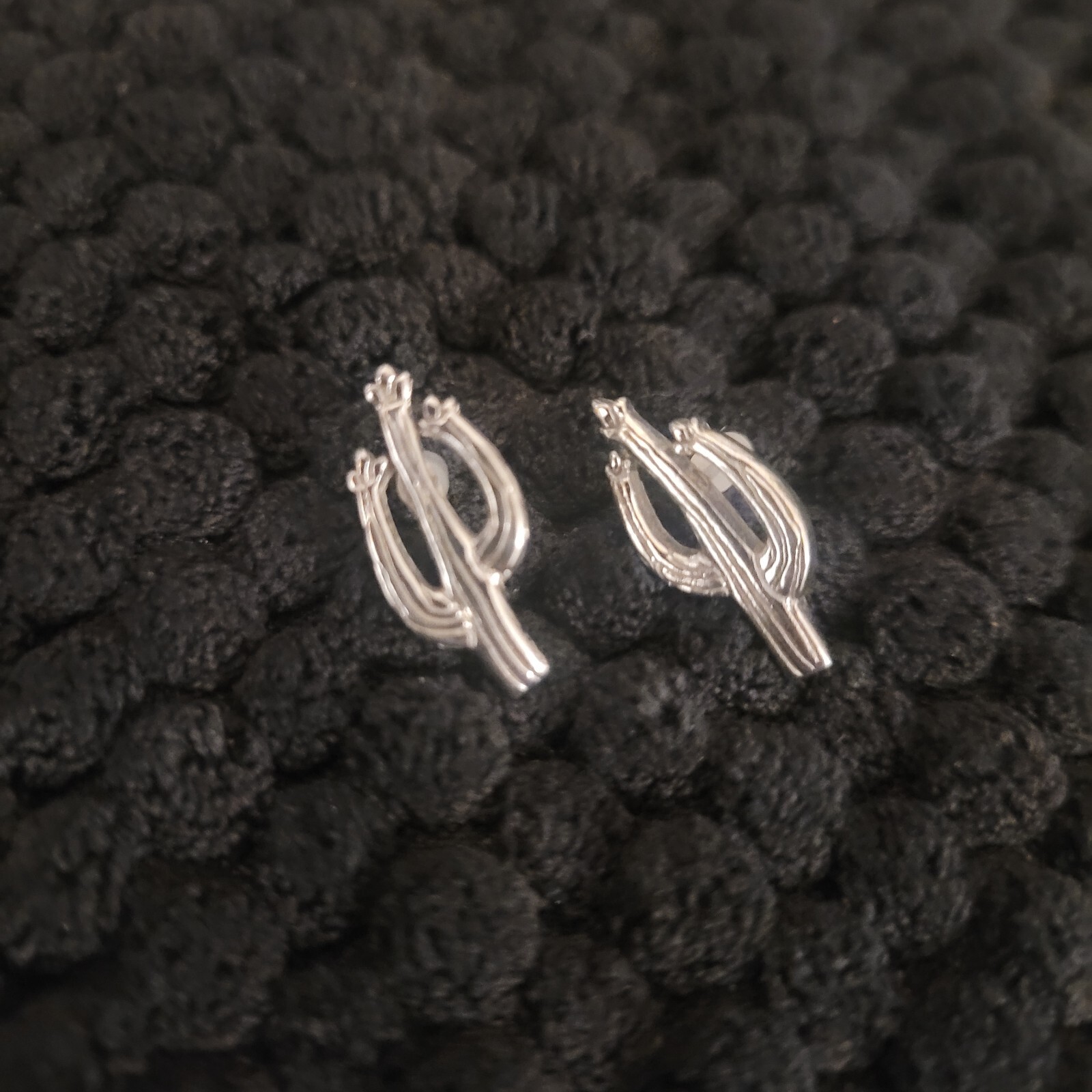 Silver Signed Tiny Cactus Post Stud Earrings Vint… - image 4