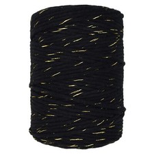 Macrame Cord Twine Natural Cotton (Black with Gold Thread, 5 mm x 100 m / 328ft)