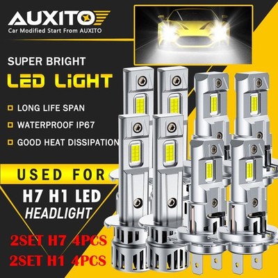 8X AUXITO H1 H7 Combo LED Headlight High Low Beam Bulbs Bright White 6500K M6S R
