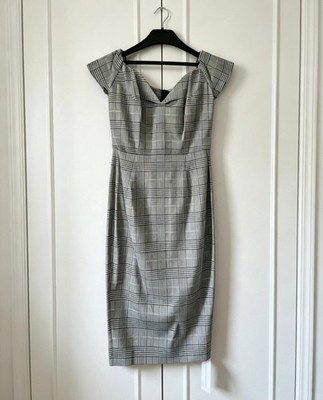 Britisches Retro Prince of Wales Karo Wackel Kleid 50er Jahre Stil Größe 10 neu mit Etikett
