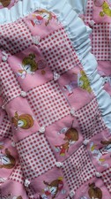 Vintage Pink Gingham Girls Sports Hand Tied Patchwork Baby Crib Quilt 46x42