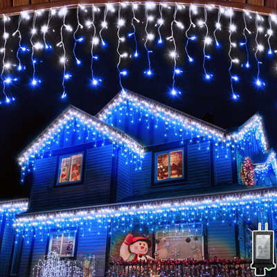 164Ft LED Christmas Lights, 12 Modes, Waterproof, Dimmable, Blue & Cool White