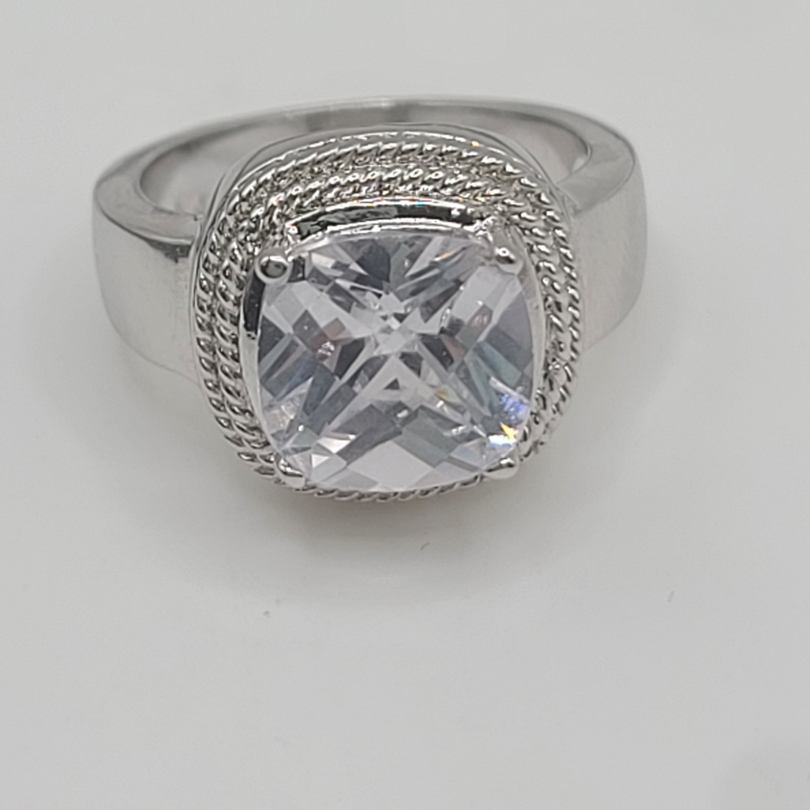 Signed Rhinestone Ring Clear Silver Tone JCT Size… - image 2