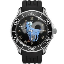 Astrological Star Sign Aries Diver Sporty Style Silicone Black Strap Wrist Watch
