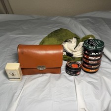 Vintage Shoe Shine Kit Genuine Leather Made in England Brushes Polish More