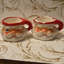 Vintage Pair Of 1960's Winking Santa Mug 1 1/2
