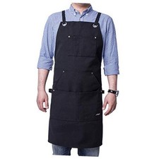 Heavy Duty Canvas Work Apron,Tool Pockets, Back Straps Adjustable  black  Black