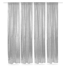 4 PCS 2x8 FT Silver Sequin Photography Backdrop Curtains Glitter Panels