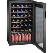 34-Bottle Wine Cooler Arctic King Premium Touch Control LED Lighting Black NEW