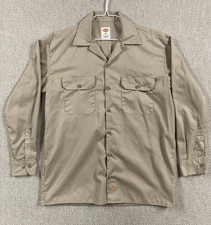 Dickies Mens Button Up Shirt Medium Brown Long Sleeve Work Wear Casual