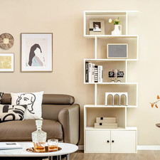 Bookcase 6 Tier Storage S Shaped Shelf Cabinet Freestanding Display Unit White