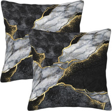 Marble Black and Gold Throw Pillow Covers 18x18 in Set of 2, Decor Black Grey Pi