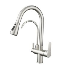 Kitchen Sink Faucet with Pull Down Sprayer 2 Handle 3 in 1 Brushed Nickel