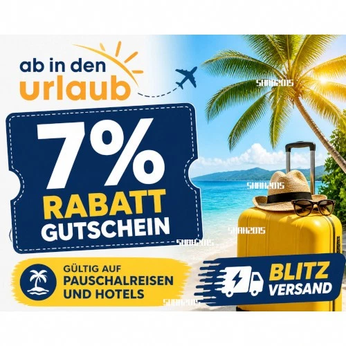 ⚡ 7% ab in den urlaub Gutschein (Pauschalreisen, Hotels) 24/7 BLITZVERSAND ⚡ - Bild 1 von 1