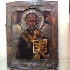 Icona Antica 700 San Nicola di Bari GRANDE ! cm.35 Russa Dipinta Riza XVIII sec.