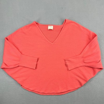 Kerisma Womens Coral Pink Ribbed Dolman Sleeve V-Neck Knit Sweater G550V S/M