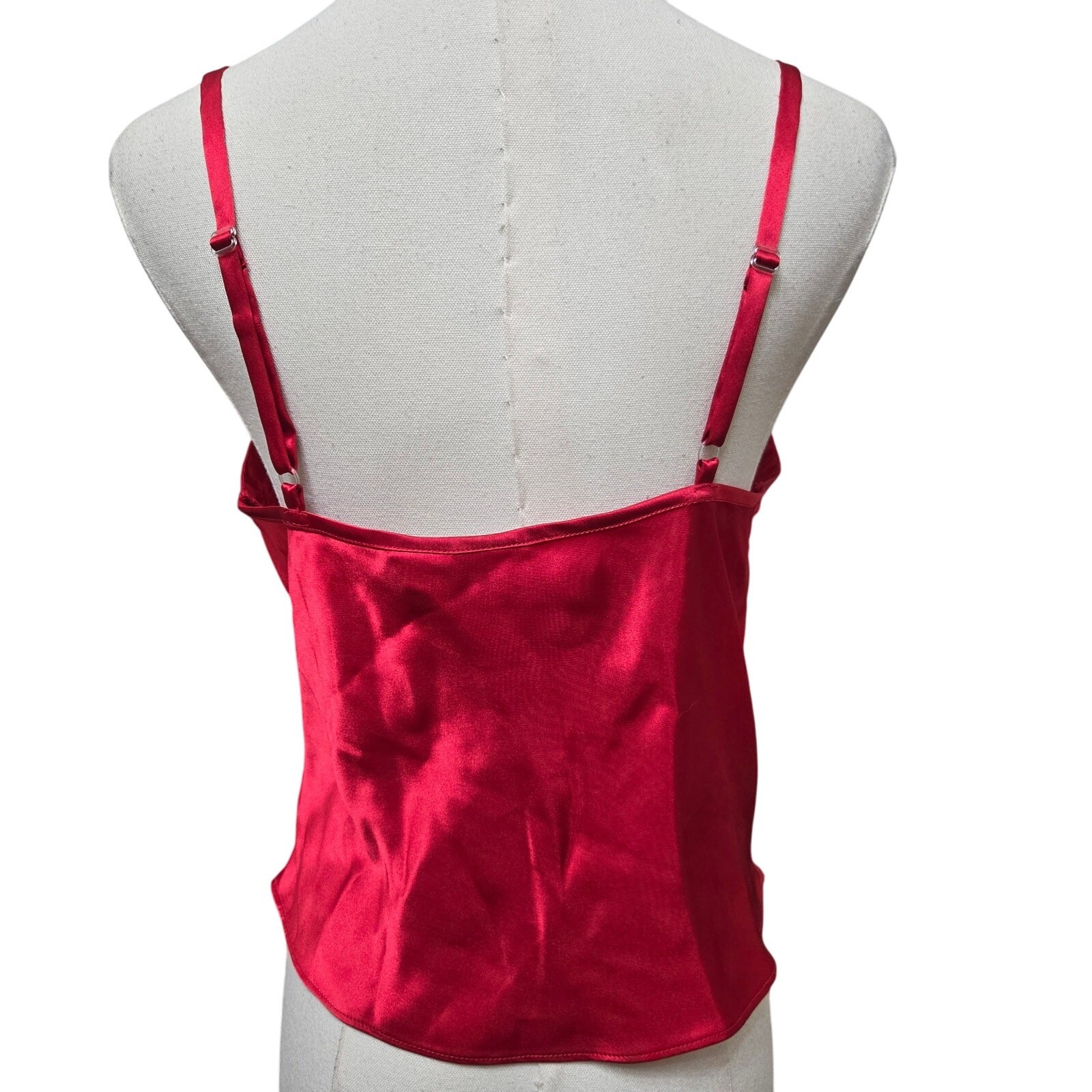 Sostanza Womens Vtg Y2K Coquette Gothic Red Satin Burnout Velvet Bow Cami Top M 