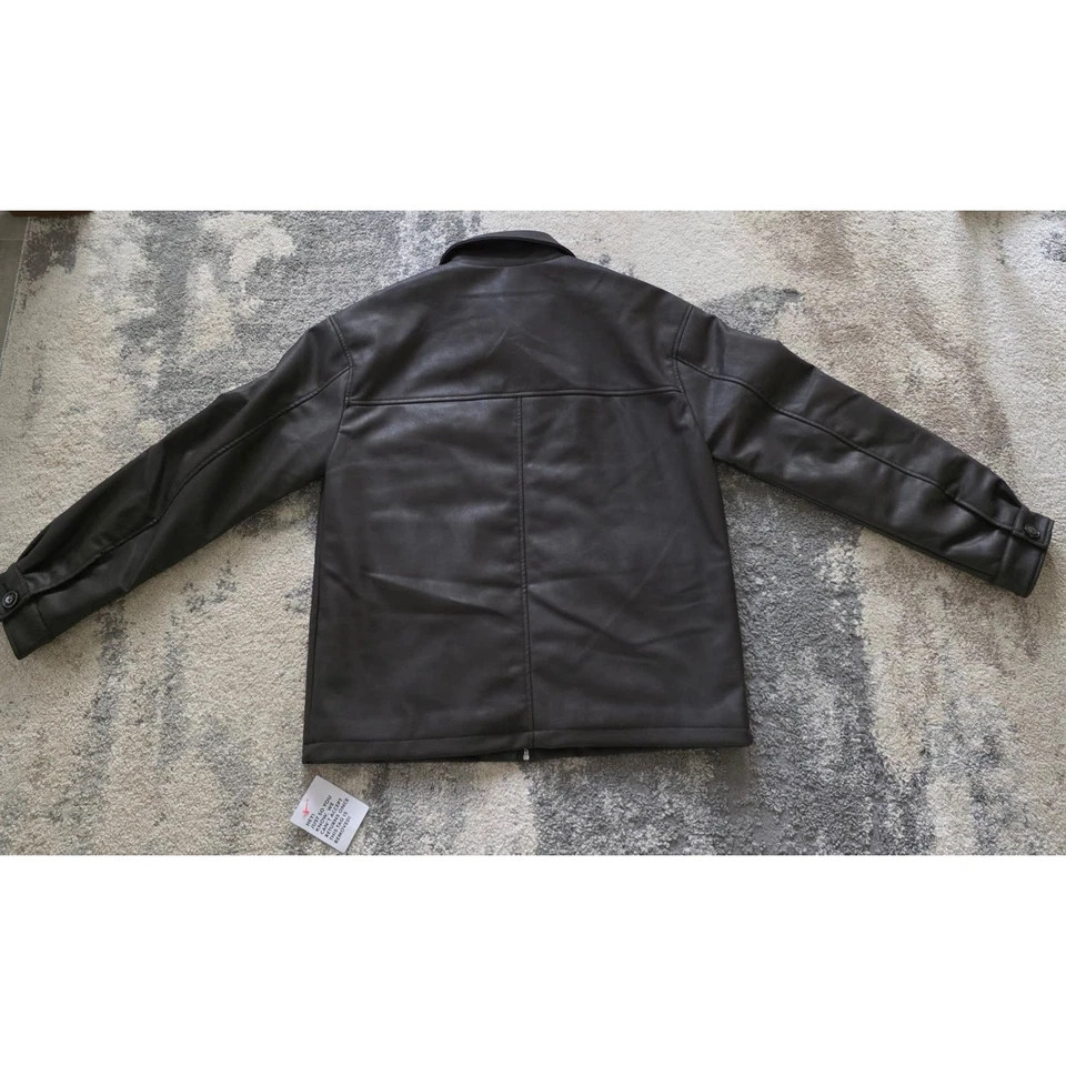 Chaqueta de Camionero Topman Para Hombres Marrón Oscuro Imitación Cuero Vegano Talla S Acolchada Forrada Foto 2 de 4