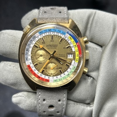 Vintage Wakmann Regatta Exotic Dial Chronograph Men's Day Date Watch