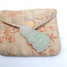 Green Jade Guanyin Pendant Vintage Jadeite Amulet In Little Pouch