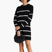 Alice Olivia 100% Cashmere Sweater Dress Womens OS Black Striped Knit Mini Comfy