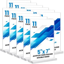 Acrylic Sign Holder 5x7, 11 Pack Clear TableTop Sign Holder-Sided, Plastic Fl...