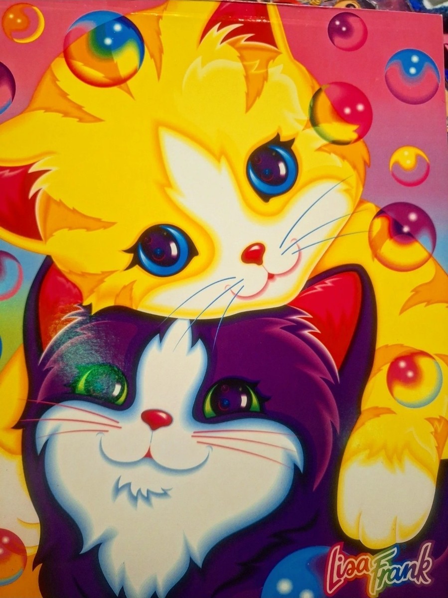 Vintage 90's Lisa Frank 2 Pocket Portfolio Folder Kitty Cat Couple