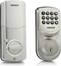 Neiko 52909A Keyless Electronic Deadbolt Door Lock Brushed Silver,Battery Power