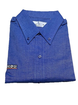 #ad Menards Shirt Mens XL Blue Button Employee Uniform Logo Long Sleeve NWT 24”x32 $20.99