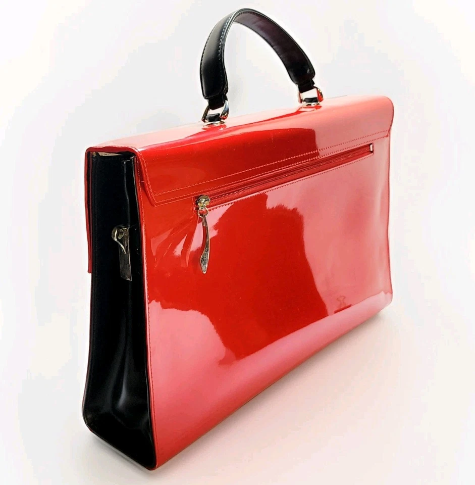 Bolso/Cartera/Tote Beijo Business Class Rojo Charol Grande Asa Superior Raro Nuevo de Lote Antiguo Foto 4 de 4