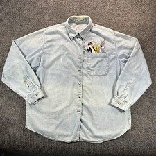 Vintage Looney Tunes Distressed Denim Shirt XL Bugs Bunny Tweety Grunge Worn