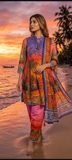 Women  s One Size 3pc Printed Shalwar Kameez Kurta Set w/ Dupatta, Trousers