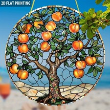 2D 1P Round Acrylic Suncatcher 8 8 with Yellow Peach Trees Farm Yard Decor Gifts