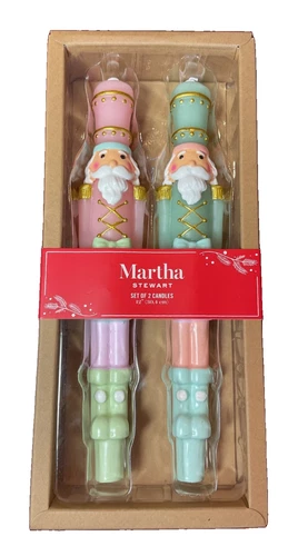MARTHA STEWART CANDLES (2) NUTCRACKERS BLUE PINK  12 INCH NIB - product listing photo