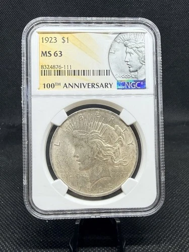 1923 90% Silver Peace Dollar NGC MS63 100th Anniversary Label!