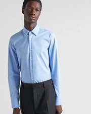 NEW PRADA Stretch Cotton Dress Shirt Blue Mens Long Sleeve Sz 42 L