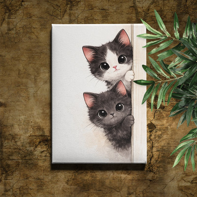 Cute Kittens Peeking Big Eyes White Decor Framed Wall Decor 20x30inch