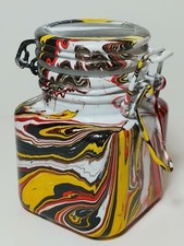 Marbled Glass Stash Jar w/ Clamp Lid Airtight Smell Proof Container for Herbs