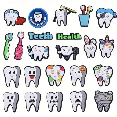 23pcs Croc Shoe Charms Jibbitz Set Lot Bundle Cartoon Funny Teeth Tooth