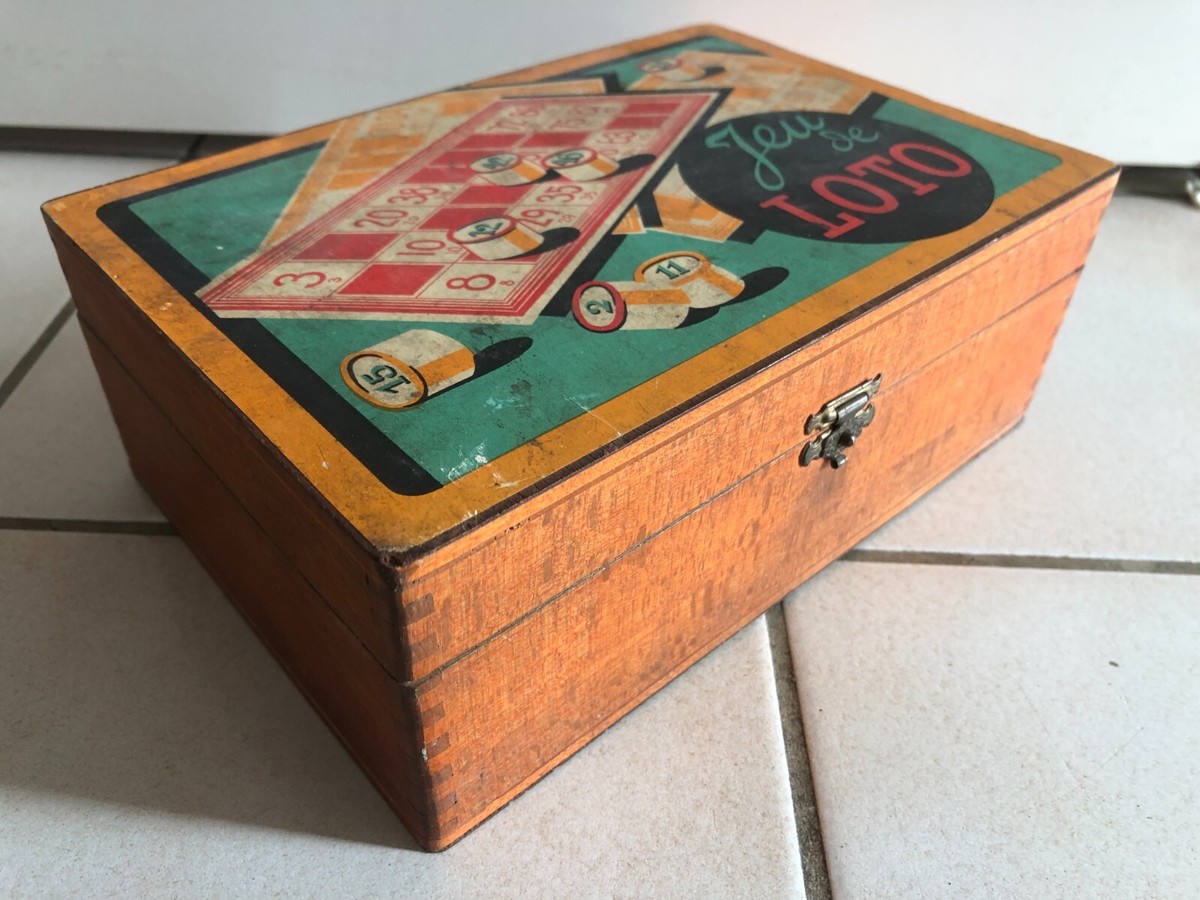 Ancien Jeu De Loto Complet – Coffret Avec 24 Cartes Et Pions En Bois – Vintage