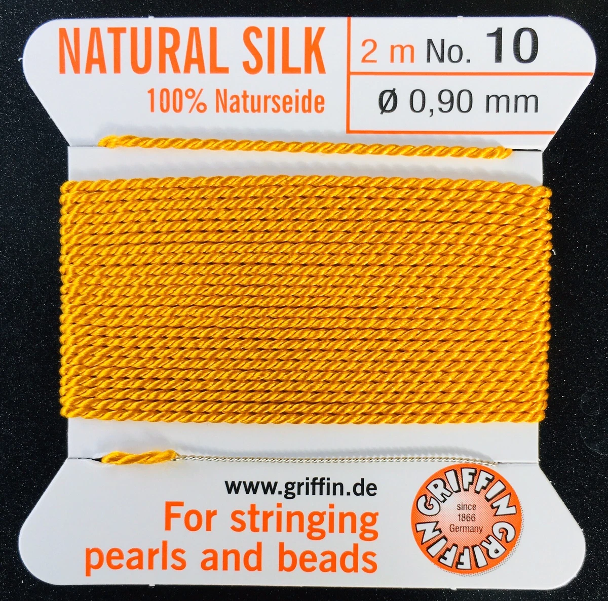 Griffin Silk Cord, Amber, Size 10, 2 meters Length, 0.9mm Thickness