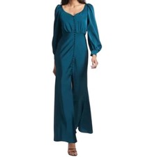 $525 NWT SACHIN & BABI Amy Dress Bottle Green Blue Button Front Satin Midi SZ 4