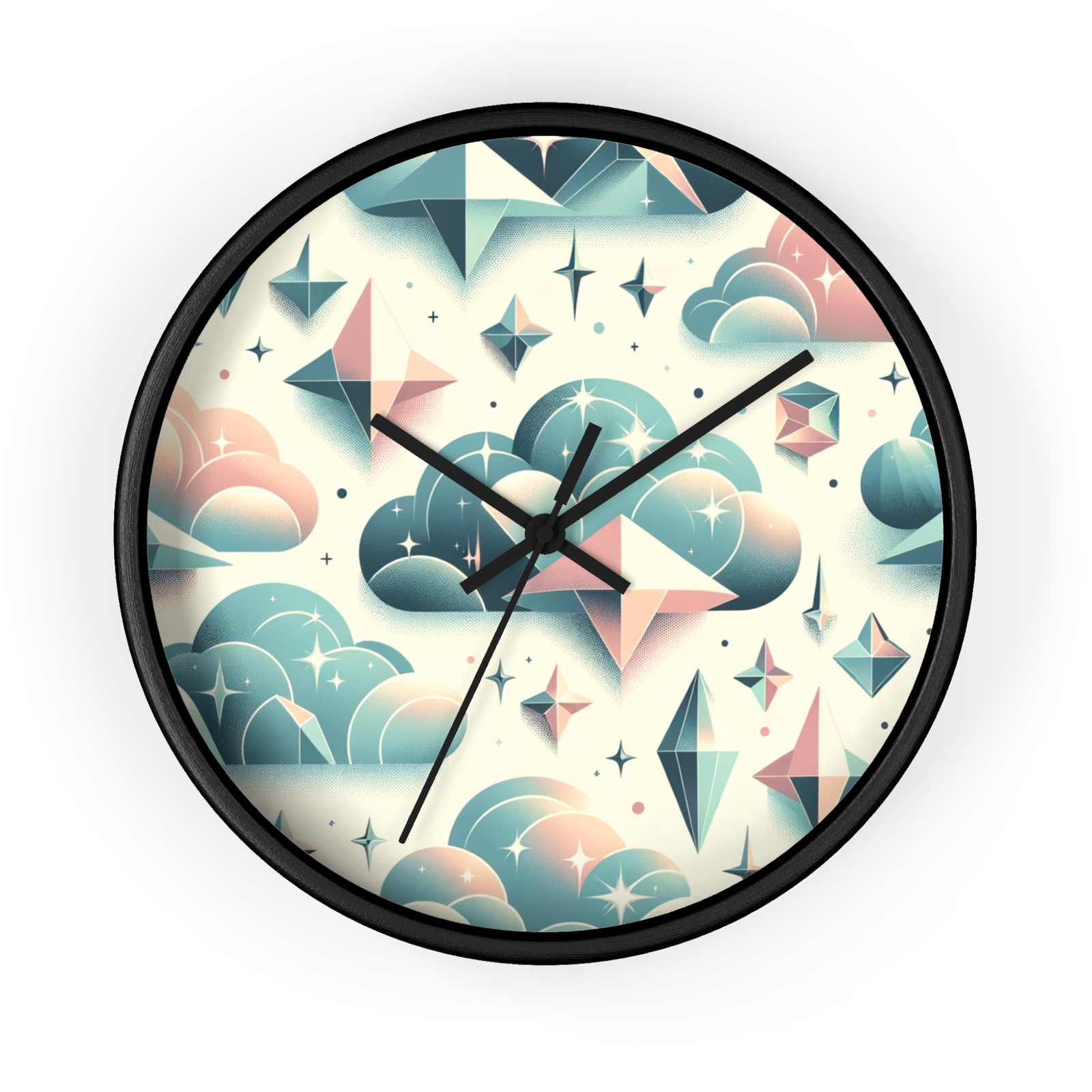 Home Decor Wall Clock Whimsical Clouds Geometry Crystals Wonder Cute Dreamy Fun