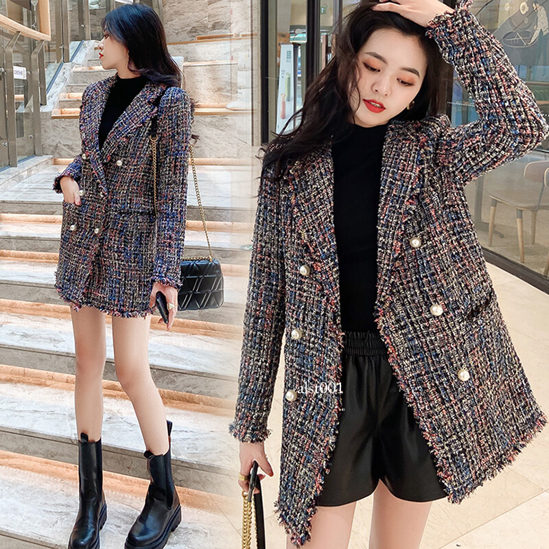 Women's Woven Suit Coat Slim Fit Pearl Button Blazer Jacket