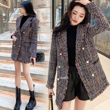 Women's Woven Suit Coat Slim Fit Pearl Button Blazer Jacket Tweed Party Formal