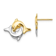 14K Two Tone Polished Dolphins Stud Earrings Push Back Madi K Children's Jewelry
