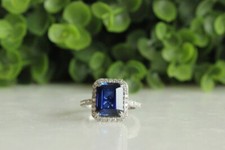 2.50Ct Lab Created Blue Sapphire Halo Engagement Ring 14K White Gold Plated